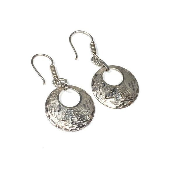 925 Mexico Sterling Silver Edged Earrings Mayan Drops 5.45g - Picture 6 of 7